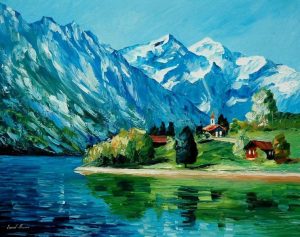 paisajes de montañas y lagos pintura decorativa