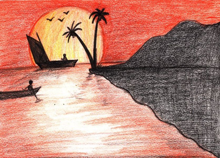 imagenes de atardeceres en la playa dibujos hechos por niños