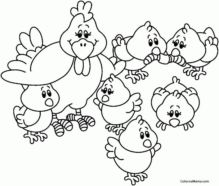 animales de la granja para colorear gallina con sus pollitos
