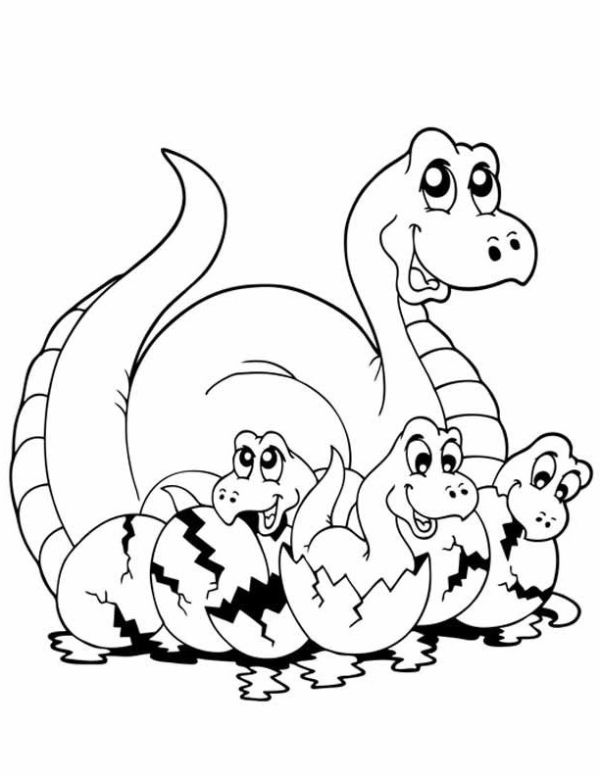 dibujos de dinosaurios para colorear con sus crias