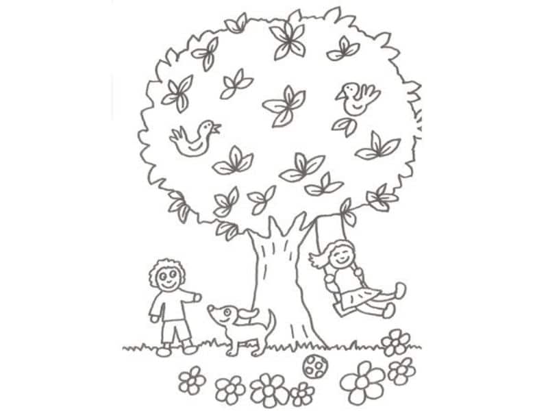 imagenes de arboles para colorear de primavera con niños jugando