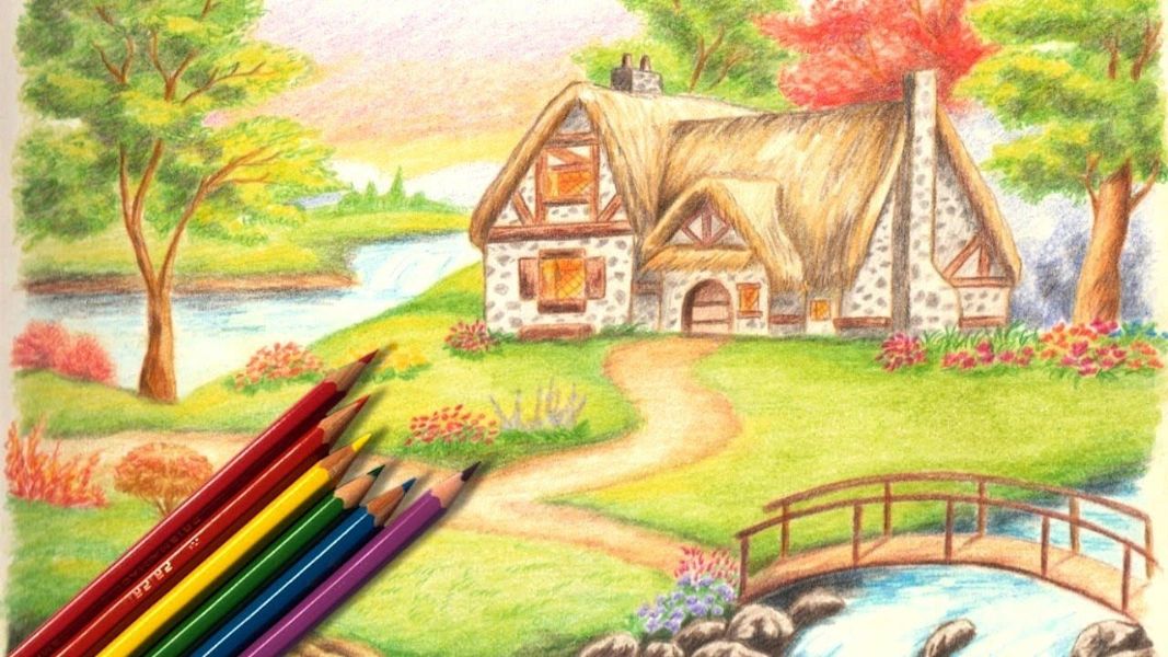 imagenes de paisajes a color para dibujar con colores de madera
