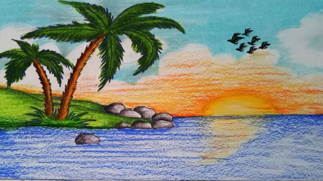 imagenes de paisajes a color para dibujar playa con colores de cera