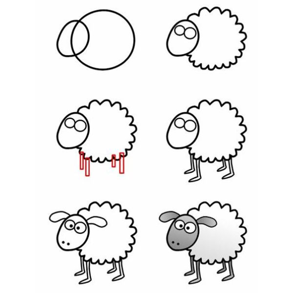dibujo de oveja para colorear paso a paso