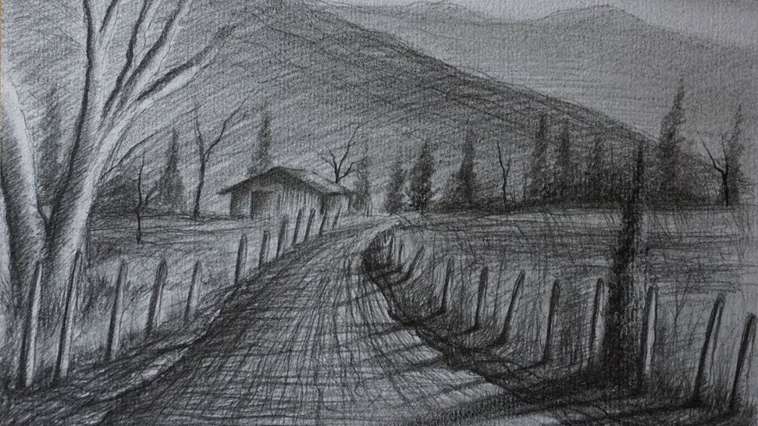 paisaje rural para dibujar a lapiz
