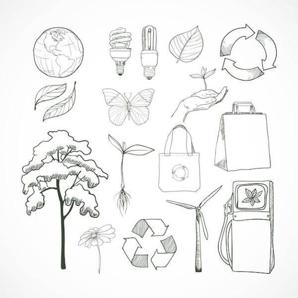 dibujo ecología y medio ambiente simbolos de sostenibilidad