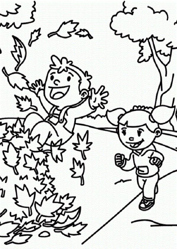 imágenes del otoño para dibujar niños jugando