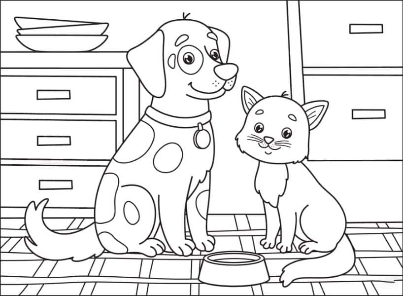 dibujos de perros y gatos fáciles para colorear