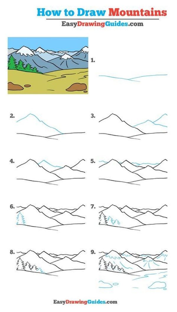 dibujos fáciles de montañas paso a paso