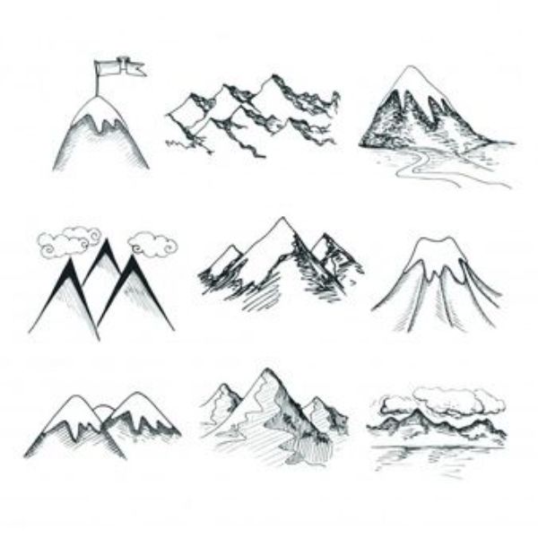 dibujo de montaña con nieve diferentes puntas