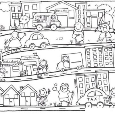 paisajes urbanos para dibujar con personajes infantiles